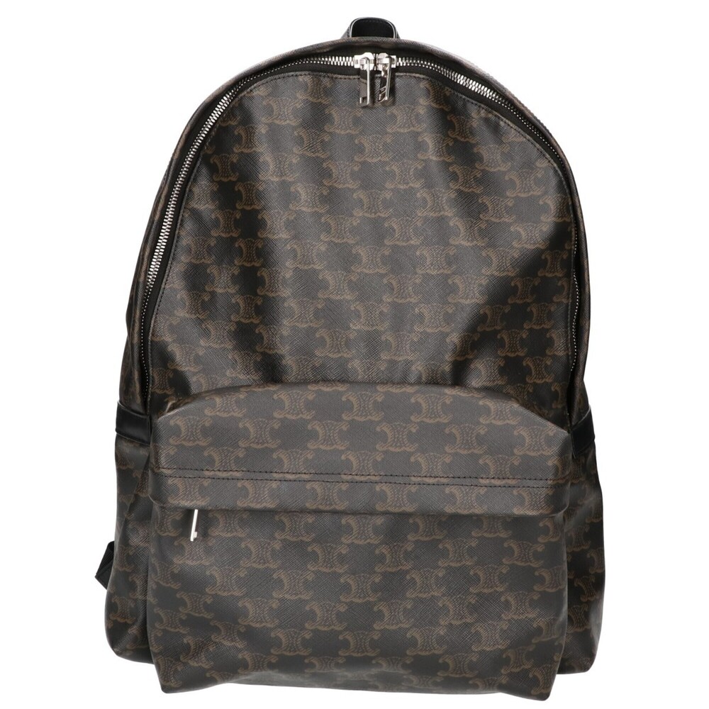 CELINE (Celine) 2023 model Triomphe canvas x calfskin medium backpack, black ...